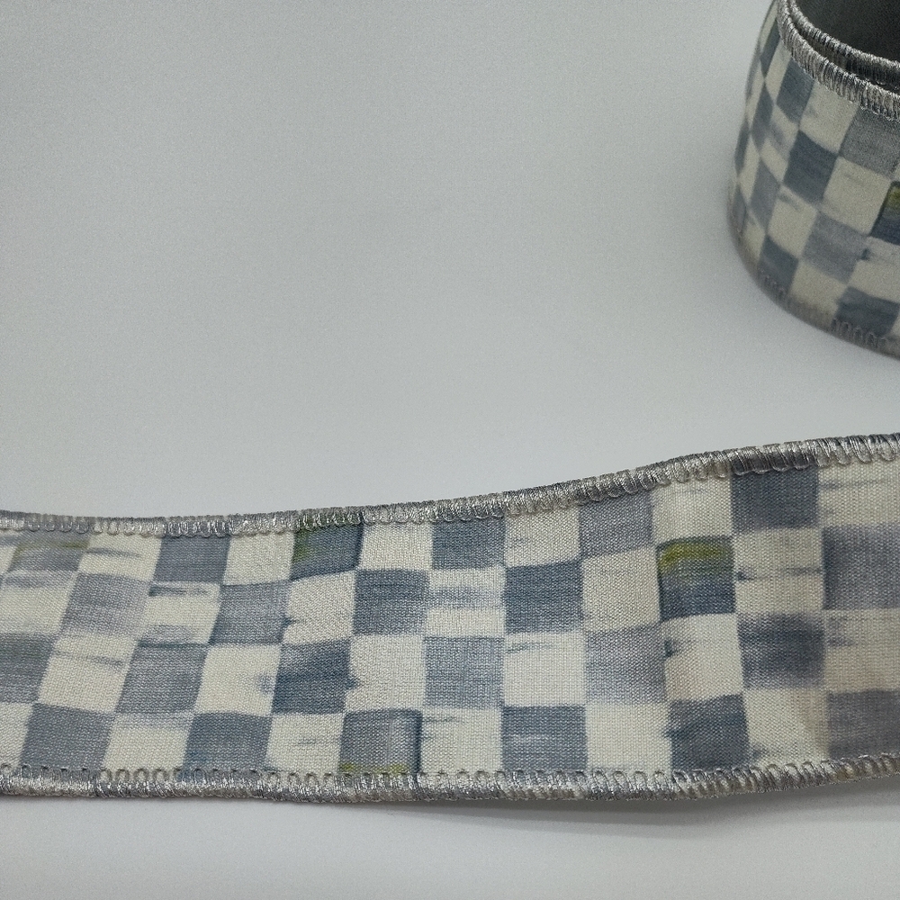 MacKenzie-Childs Courtly Check Ribbon Sterling Silver Wired 2” Wide 3 Yards - Picture 2 of 4